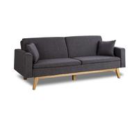 Don Descanso, Sofá Cama 3 plazas Reine, Tapizado en Tela, Sistema Apertura de Libro o Clic-clac, Medida sofá: 201x73x79 cm, Medida Cama: 201x99x42 cm, Incluye 2 Cojines, Gris Marengo