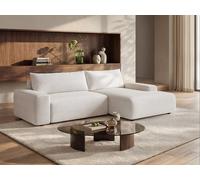 Sofá cama rinconera derecha en tela texturizada color crema DAVISO