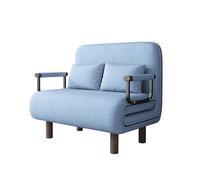 Sofá Cama, Sillón Reclinable con Respaldo Ajustable, Puff Cama 1 Plaza, Butaca de Salón 3 en 1, Sillon Cama Individual con Almohada y Reposabrazos, Lino,(Light Blue,80x190)