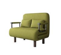 Sofá Cama, Sillón Reclinable con Respaldo Ajustable, Puff Cama 1 Plaza, Butaca de Salón 3 en 1, Sillon Cama Individual con Almohada y Reposabrazos, Lino,(Green,80x190)