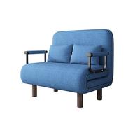 Sofá Cama, Sillón Reclinable con Respaldo Ajustable, Puff Cama 1 Plaza, Butaca de Salón 3 en 1, Sillon Cama Individual con Almohada y Reposabrazos, Lino,(Blue,100x190)