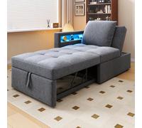 Sofá cama tapizado 3 en 1 multifunción sofá cama, sofá de tela de lino con respaldo ajustable, el reposabrazos dispone de barras de luz LED y conectores USB/tipo C, sofá reclinable para espacios