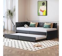 Sofá cama tapizado convertible plegable con marcos de listones, sofá cama extraíble extensible para sala de estar, apartamento (no incluye colchón) (gris 90 x 200 cm)