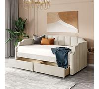 Sofá cama tapizado de tamaño individual con dos cajones de almacenamiento y soporte de listones de madera, tela de terciopelo seleccionada y decoración de remaches, no necesita somier, 79 pulgadas de