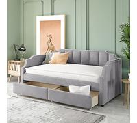 Sofá cama tapizado de tamaño individual con dos cajones de almacenamiento y soporte de listones de madera, tela de terciopelo seleccionada y decoración de remaches, no necesita somier, 79 pulgadas de