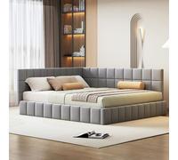 Sofá Cama Tapizado de Terciopelo, Cama Multifuncional, Gris, 160x200 cm