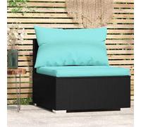 Sofá Central de Jardín, Material Ratán Sintético Negro y Acero, Diseño Modular con Cojines Extraíbles, Conjunto Jardín Exterior, Sillones Jardín Exterior, Color Negro y Azul Marino, 70x70x60.5 cm