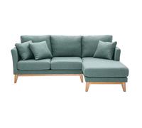 Sofá chaise longue a la derecha nórdico 4 plazas verde grisáceo y madera clara OSLO