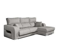 ECCOX - Sofá Chaise Longue Diamante 3 Plazas - Asientos Deslizantes y Cabeceros Reclinables - Desenfundable - Cojines a Juego Incluidos - Chaiselonge Derecha Tapizado en Tela Antimanchas - Color Gris