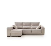ECCOX - Sofá Chaise Longue Zafiro de 3 Plazas - Asientos Deslizantes, Cabeceros Reclinables y Arcón de Almacenaje - Chaiselonge Izquierda Tapizado en Tela Antimanchas - Color Beige