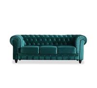 Adec Group Chesterfield, Sofa de Tres Plazas, Sillon Descanso, 3 Personas, Acabado en Tejido Velvet Verde y Capitone, Medidas: 211 cm (Largo) x 84 cm (Fondo) x 75 cm (Alto)