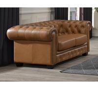 Sofá chesterfield 2 plazas BRENTON 100% piel de búfalo - Caramelo vintage