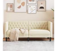 Sofá Chesterfield 2 Plazas Cuero Sintético Blanco Crema Elegante para Sala de Estar Comedor con Acolchado Grueso y Patas Resistentes