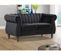 Sofá chesterfield 2 plazas de terciopelo negro TRUMBO