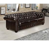 Sofá Chesterfield 4 plazas, 100% piel de búfalo BRENTON Marrón con reflejos castaño