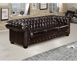 Sofá Chesterfield 4 plazas, 100% piel de búfalo BRENTON Marrón con reflejos castaño