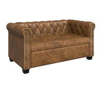 Sofá Chesterfield de 2 plazas Cuero sintético marrón Elegante para Sala de Estar y Oficina, cómodo y fácil de Montar con Estructura de Madera Resistente