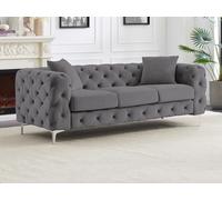 Sofá Chesterfield de 3 plazas de terciopelo antracita EDWINA