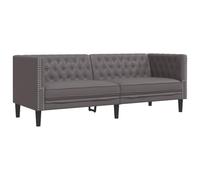 vidaXL Sofá Chesterfield de 3 plazas Cuero Artificial Gris, sofá de 3 plazas, sofá, sofá tapizado, sofás de 3 plazas, sofás, sofá de salón