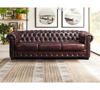 Sofá chesterfield de 4 plazas BRENTON 100% piel de búfalo - Cherry