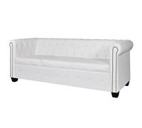 Sofá Chesterfield de piel blanca de 3 plazas, para salón, cama, chaise longue y reposabrazos