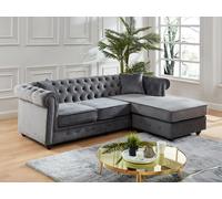 Vente-unique-Sofá Chesterfield rinconera Reversible Toledo de Terciopelo - Antracita