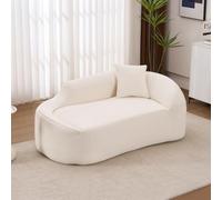 Sofá comprimido, chaise longue arqueado para interiores, moderno sofá de chenilla de dos plazas con asiento profundo y 1 almohada, sofá cama para salón, dormitorio y apartamento, color crema
