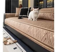 Sofa Covers, Couch Cover for Dogs, Soft Velvet Sofa Protector, Non Slip and Washable, for 2/3/4 Cushion Couch, Elegant Embroidery Throw Blanket, All Season(Khaki,90 * 210cm)