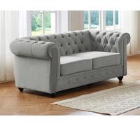 Sofá de 2 plazas CHESTERFIELD - Terciopelo gris claro
