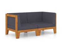 Sofá de 2 plazas con cojines gris oscuro madera maciza acacia