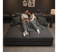 Sofá de 2 plazas con USB y portavasos, tumbona con plan de dormir acolchado y soporte para teléfono móvil, sofá cama con función de sueño, para salón y dormitorio, pana gris