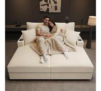 Sofá de 2 plazas con USB y portavasos, tumbona con plan de dormir acolchado y soporte para teléfono móvil, sofá cama con función de sueño, para salón y dormitorio, pana, color beige