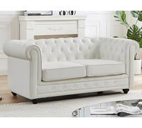 Sofá de 2 plazas de piel sintética blanco CHESTERFIELD