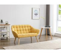 Vente-unique-Sofá de 2 plazas de Tela Amarillo Mostaza Caserta