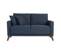 Sofá de 2 plazas de tela azul oscuro y madera oscura MUNIK