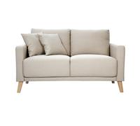 Sofá de 2 plazas de tela beige y madera clara MUNIK