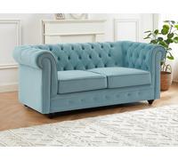 Sofá de 2 plazas de terciopelo azul pastel CHESTERFIELD