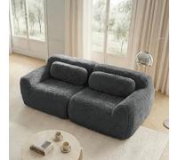 Sofá de 2 plazas, sofá de matrimonio modular, sofá modular con 2 cojines, reposabrazos extra anchos ergonómico, acolchado altamente elástico 32D, base antideslizante, sin montaje, al vacío, gris