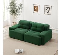 Sofá de 2 plazas, sofá modular, sofá acolchado sin marco de compresión al vacío con 2 cojines, relleno de espuma 32D de alta densidad, sin montaje, verde (asiento prof. 74 + reposabrazos 30)