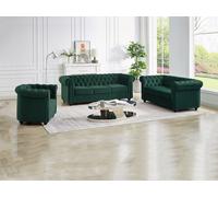 Sofá de 3 plazas, 2 plazas y sillón de terciopelo verde estilo CHESTERFIELD