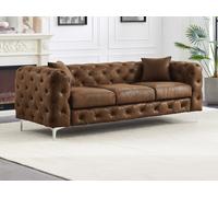 Sofá de 3 plazas chesterfield de microfibra con acabado de piel envejecida EDWINA