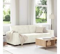 Sofá de 3 plazas, color crema, 180 cm, de terciopelo suave, con estructura de madera y metal, amplio para salón, acolchado para máximo confort y relajación, diseño moderno para decoración del hogar