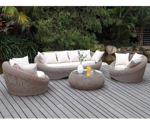 Sofá de 3 plazas de jardín de resina trenzada color marfil - WHITEHEAVEN