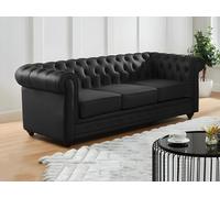 Sofá de 3 plazas de piel de búfalo CHESTERFIELD - Negro