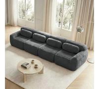 Sofá de 4 plazas, sofás de salón de peluche, sofá modular con 4 cojines, reposabrazos extra anchos ergonómico, relleno altamente elástico 32D, base antideslizante, sin montaje, al vacío, gris