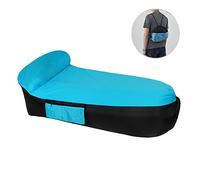 Sofá de aire inflable Cama de viaje plegable portátil con almohada Tipo de almohada liviana Sofá inflable Playa de natación (Negro púrpura)