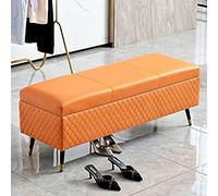 Sofá de almacenamiento de cuero tapizado para dormitorio y entrada, diseño moderno premium en naranja, 80 x 40 x 45 cm (31 x 16 x 18 pulgadas)