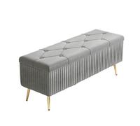 Sofá de almacenamiento de tela de franela gris otomano con reposapiés de metal y hebilla marco de madera artesanal ideal para decoración de dormitorio y sala de estar 43 x 16 x 18 pulgadas Elegante y