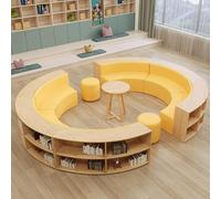 Sofá de almacenamiento semicircular, combinación de taburetes multifuncionales para instituciones de formación, áreas de lectura de jardín de infantes y bibliotecas