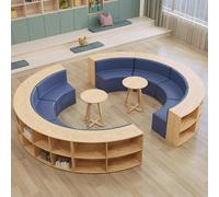 Sofá de almacenamiento semicircular, combinación de taburetes multifuncionales para instituciones de formación, áreas de lectura de jardín de infantes y bibliotecas